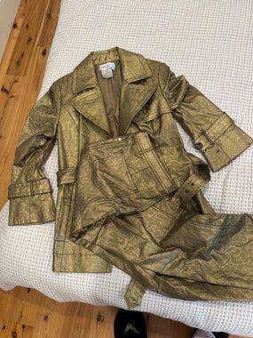 Worth Metallic Gold Brocade Jacket and Pants Set